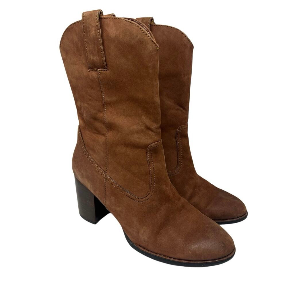 Born Crown Brown Leather Western Mid-Calf Heeled Boots 10
